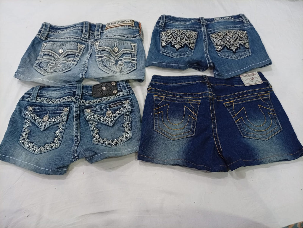 CR9970 Upcycled Kids Mix Branded Mini Denim Shorts