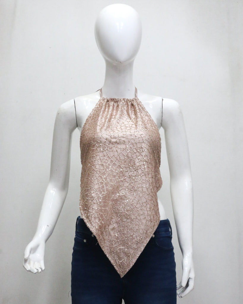 CR2015 UPCYCLED BEADED HALTER HANDKERCHIEF TOP