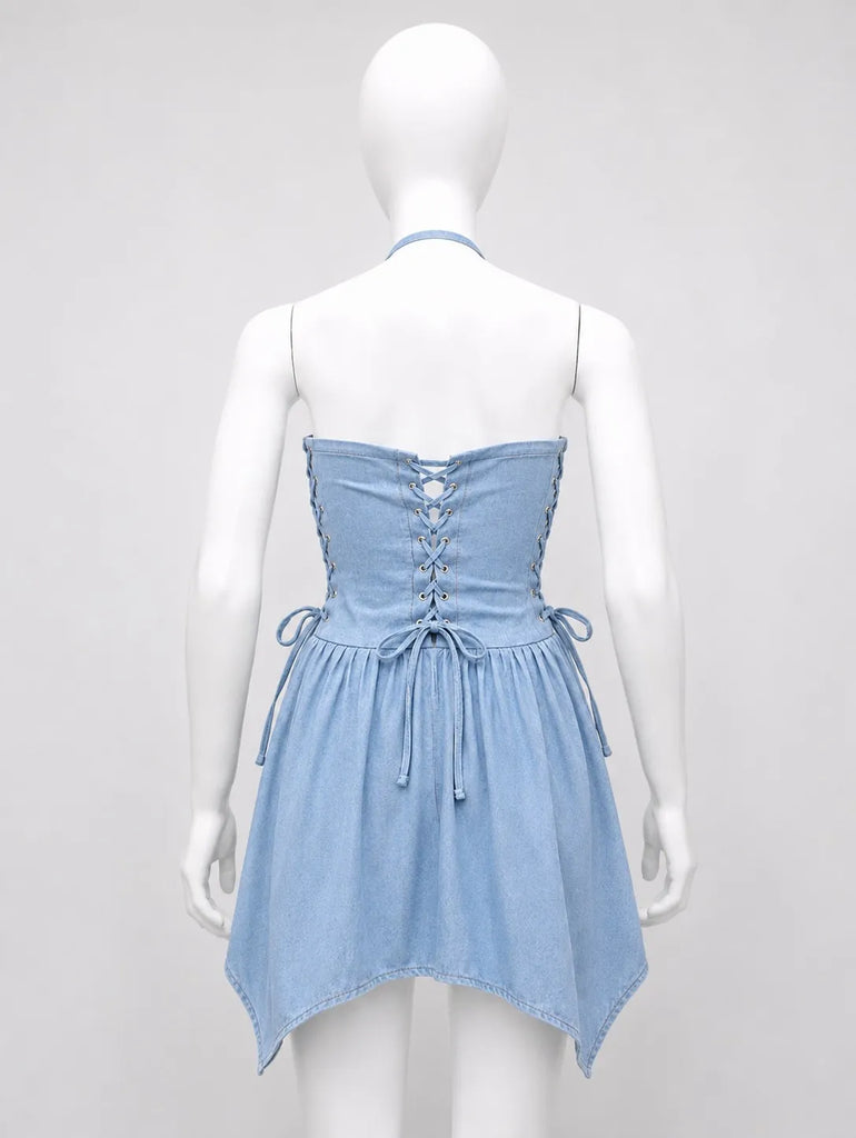 CR1624 UPCYCLED HALTER MINI DRESS