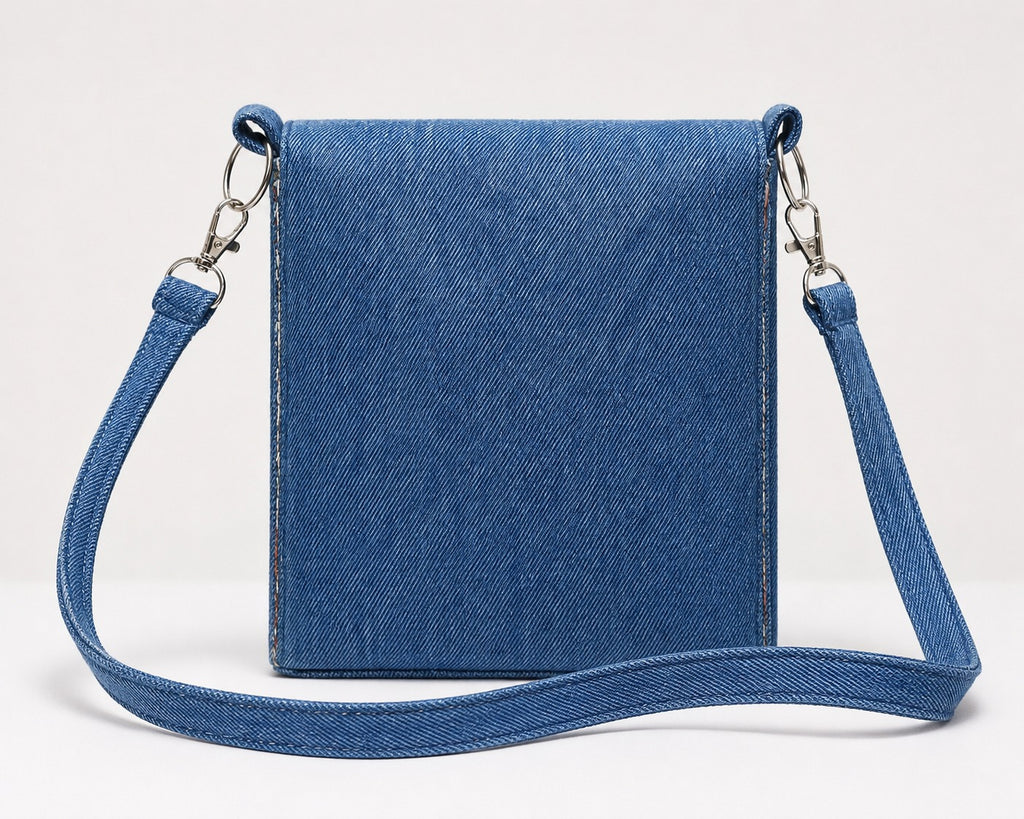 CR1935 UPCYCLED DENIM FLAP CROSSBODY BAG