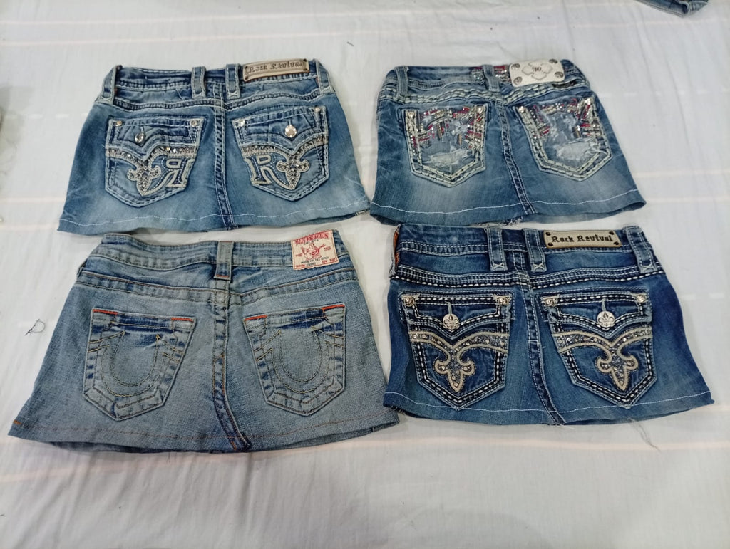 CR10562 Upcycled Branded Mini Denim Skirts