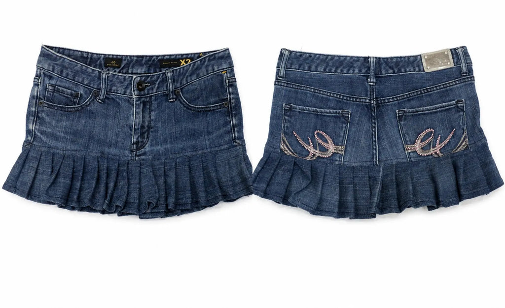 CR1676 UPCYCLED PLEATED DENIM MINI SKIRT