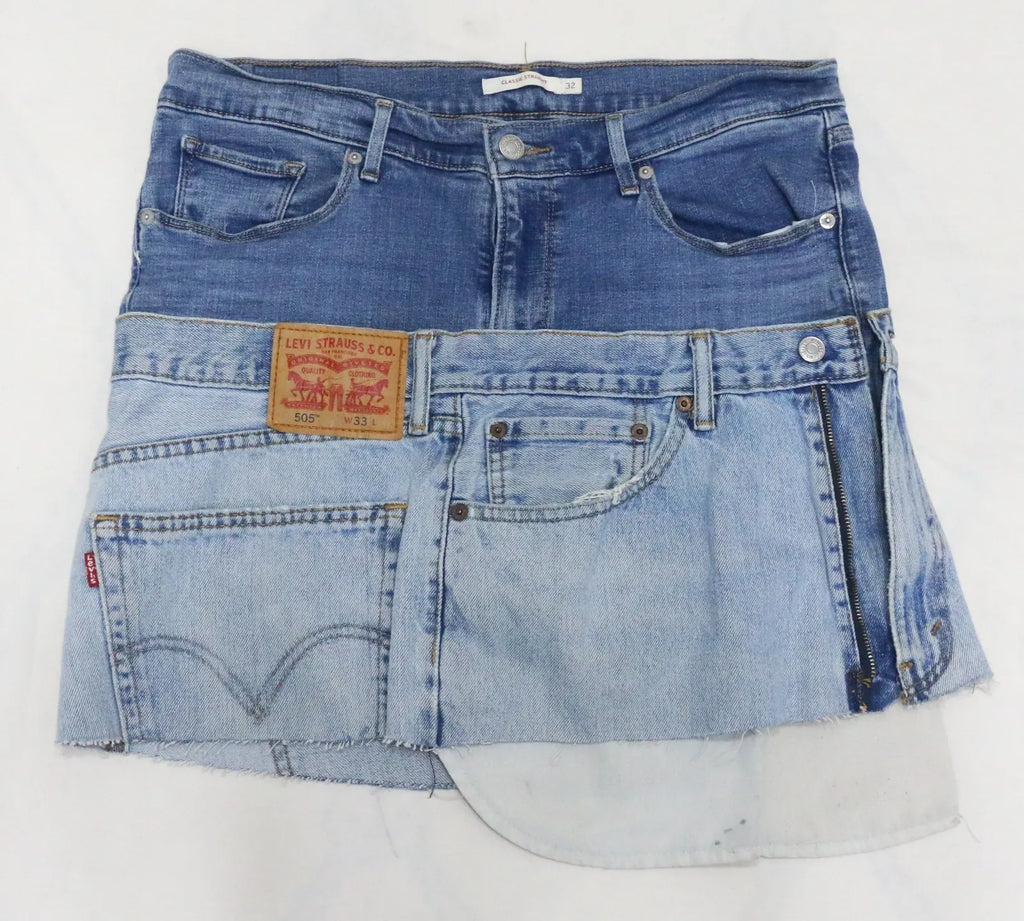 CR1672 UPCYCLED LAYERED DENIM MINI SKIRT