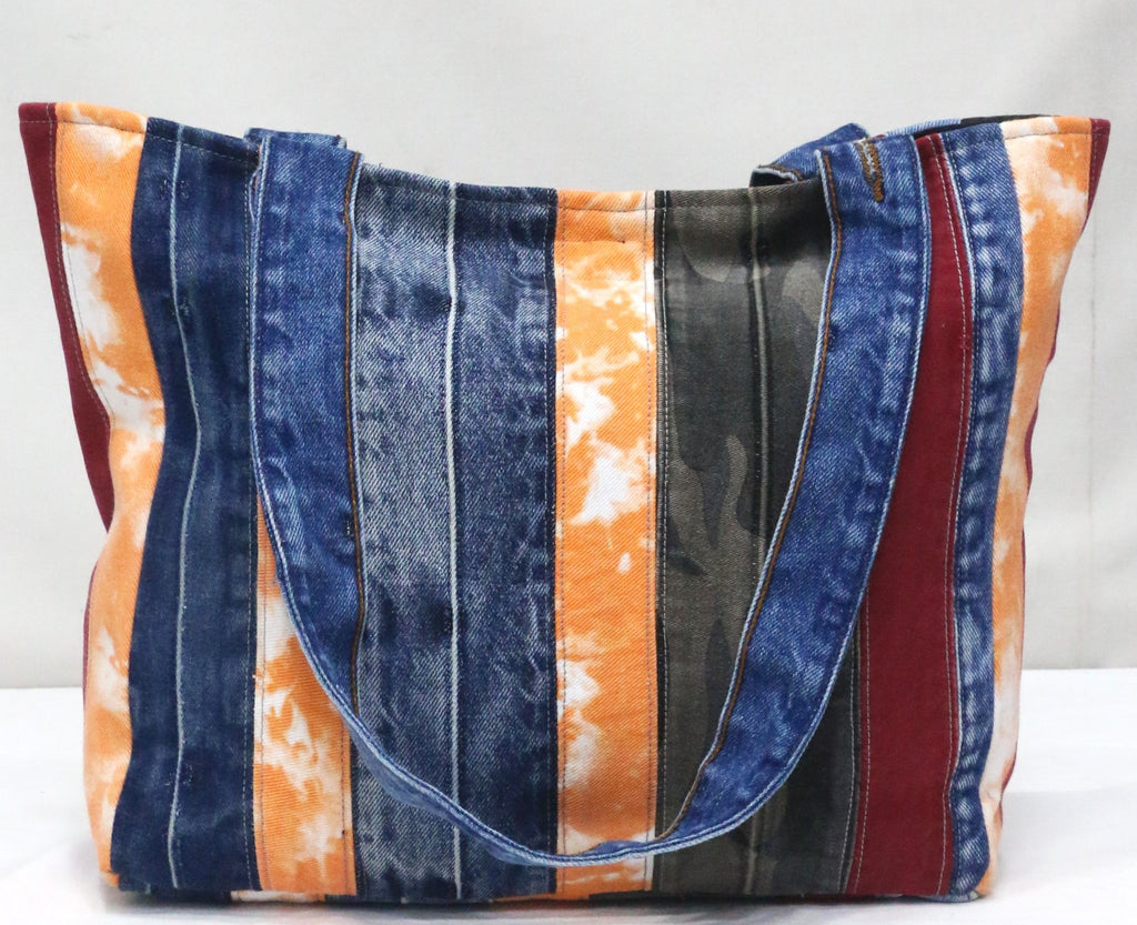 CR1876 UPCYCLED PATCHWORK DENIM TOTE BAG