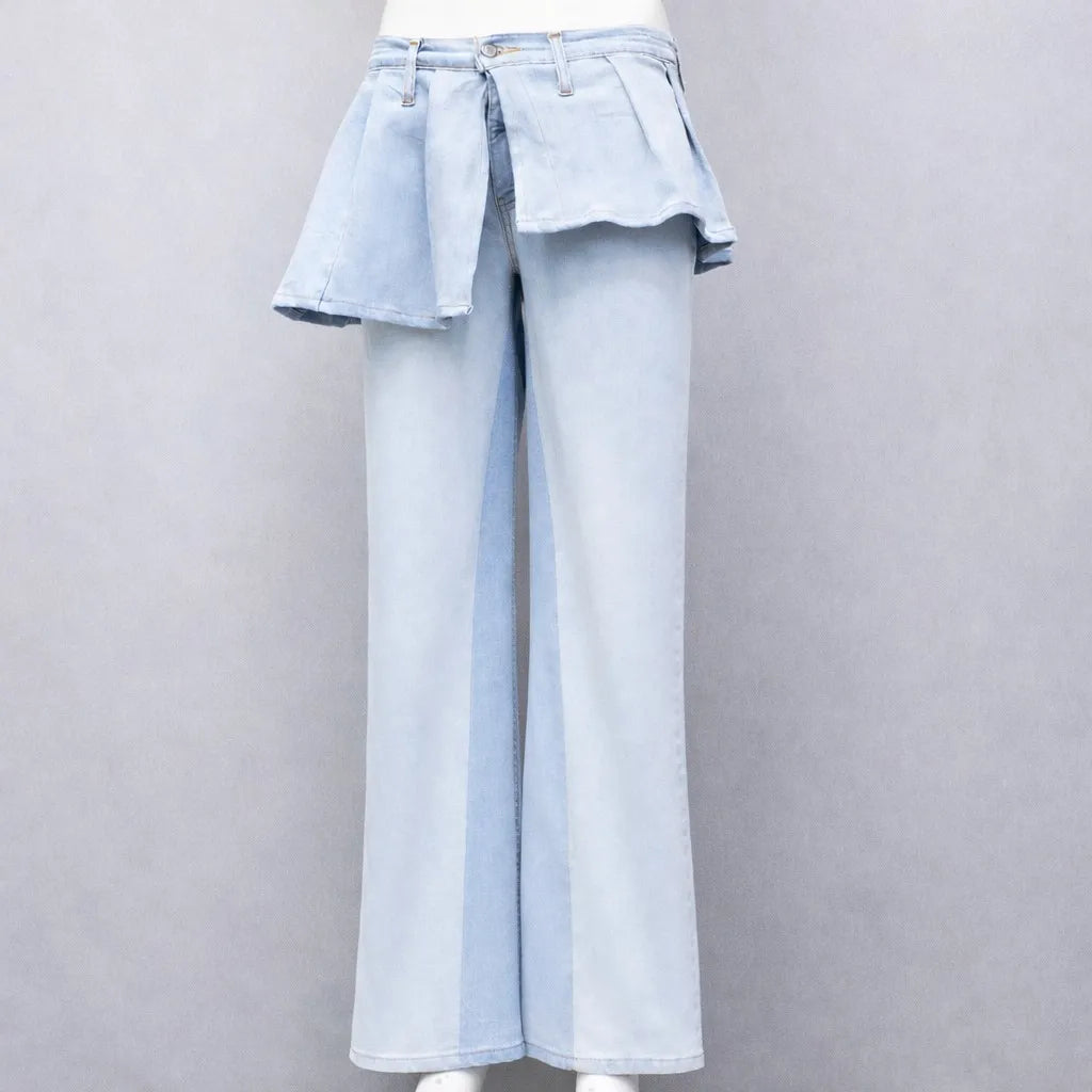 CR1696 UPCYCLED LAYERED FLARE DENIM JEANS