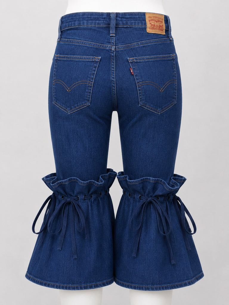 CR1806 UPCYCLED TIE-FLARE DENIM CAPRI