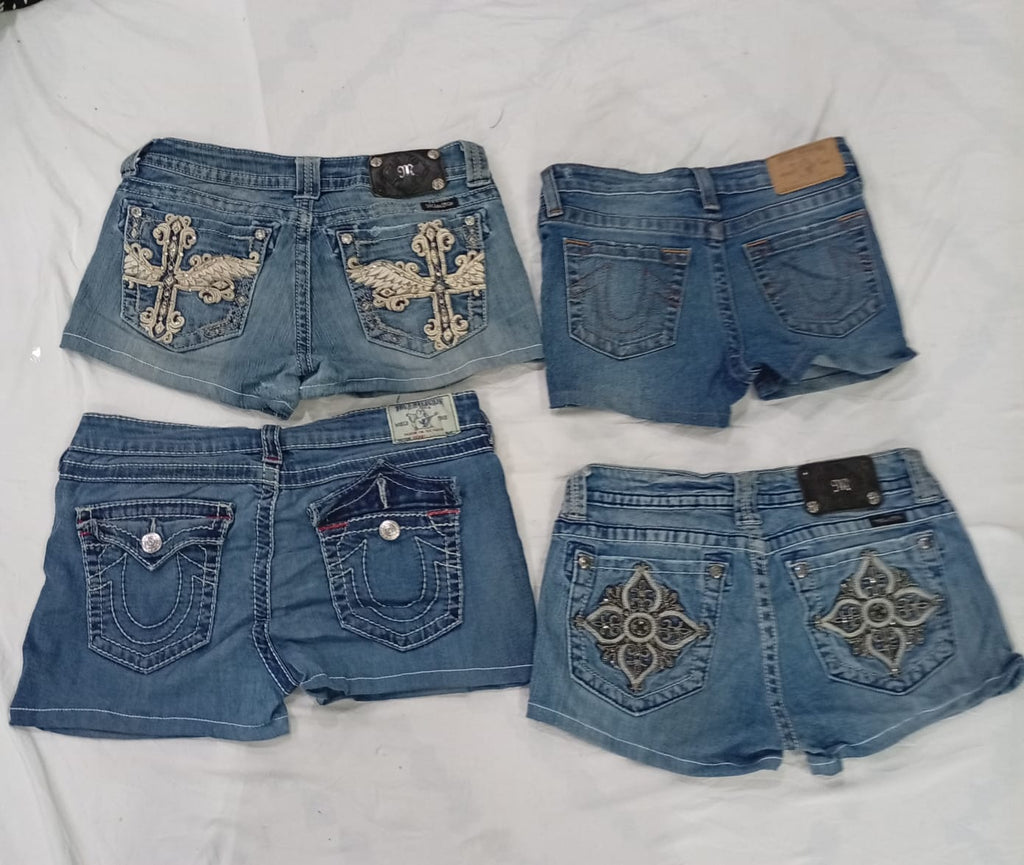CR9395 Upcycled True Religion & Miss Me Mini Denim Shorts
