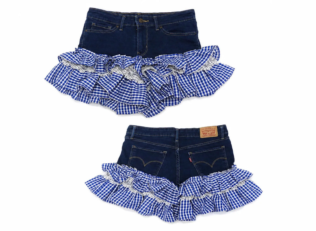 CR1562 Upcycled Denim Ruffle Mini Short