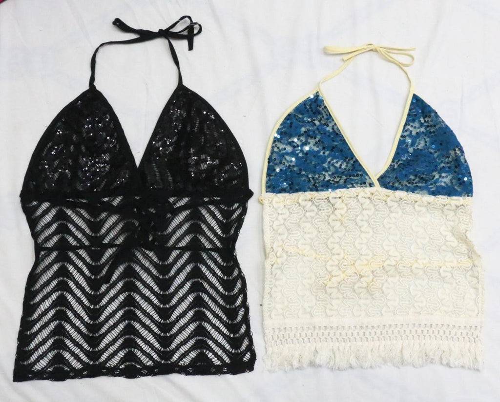 CR1900 UPCYCLED HALTER LACE TOP