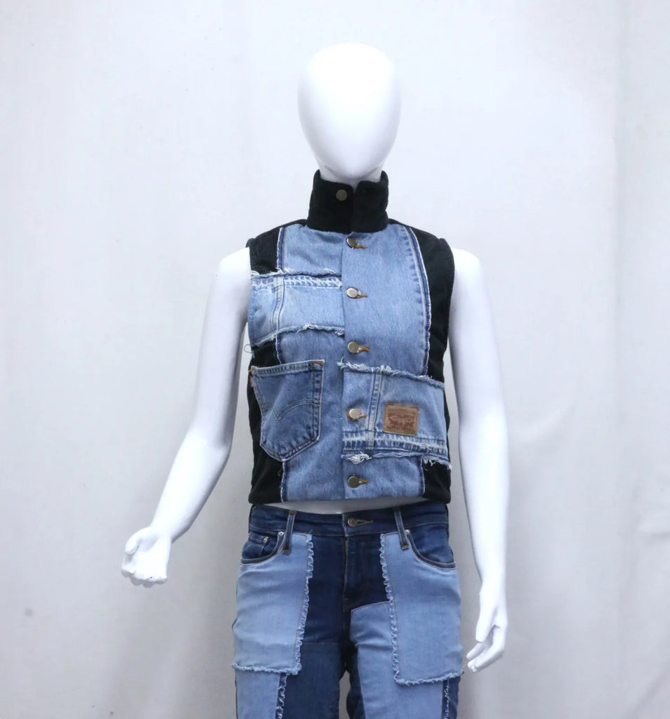 CR1481 Rework Denim Patch Vest – Sleeveless Panel Workwear Top