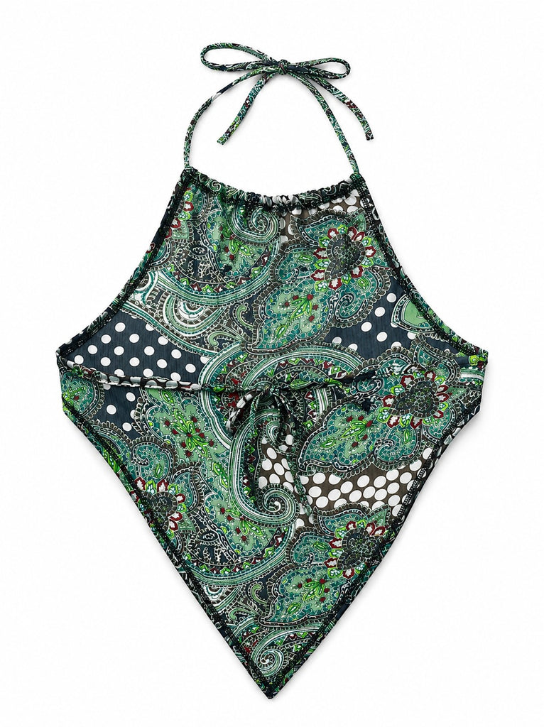 CR1924 UPCYCLED PAISLEY HALTER HANDKERCHIEF TOP
