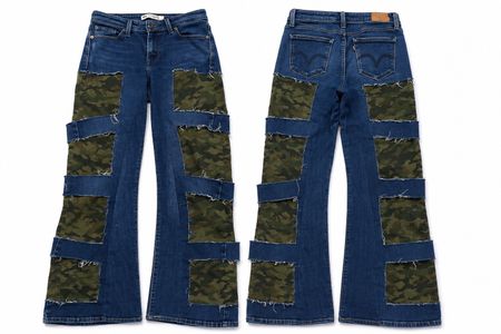 CR1950 Upcycled Camo Patch Flare Jeans