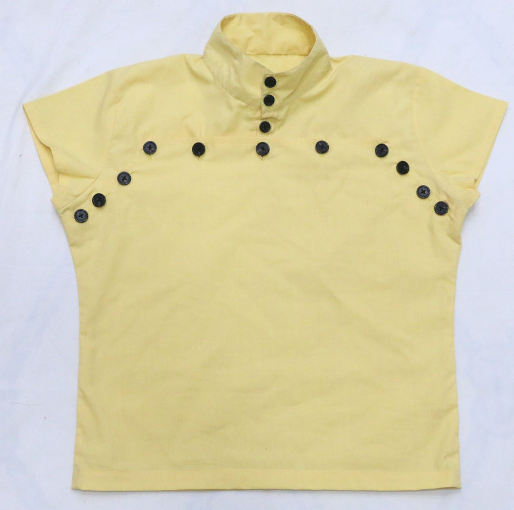 CR1843 UPCYCLED BUTTON DETAIL MOCK NECK TOP