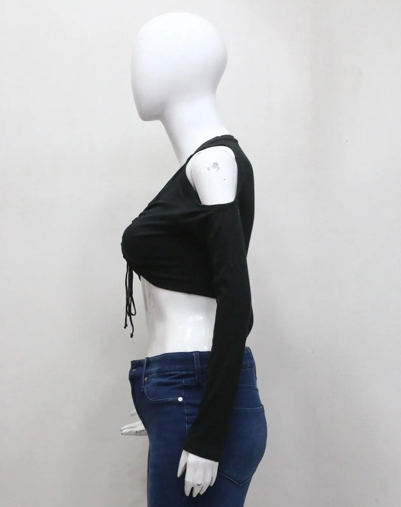 CR1414 Ruched Cut-Out Crop Top