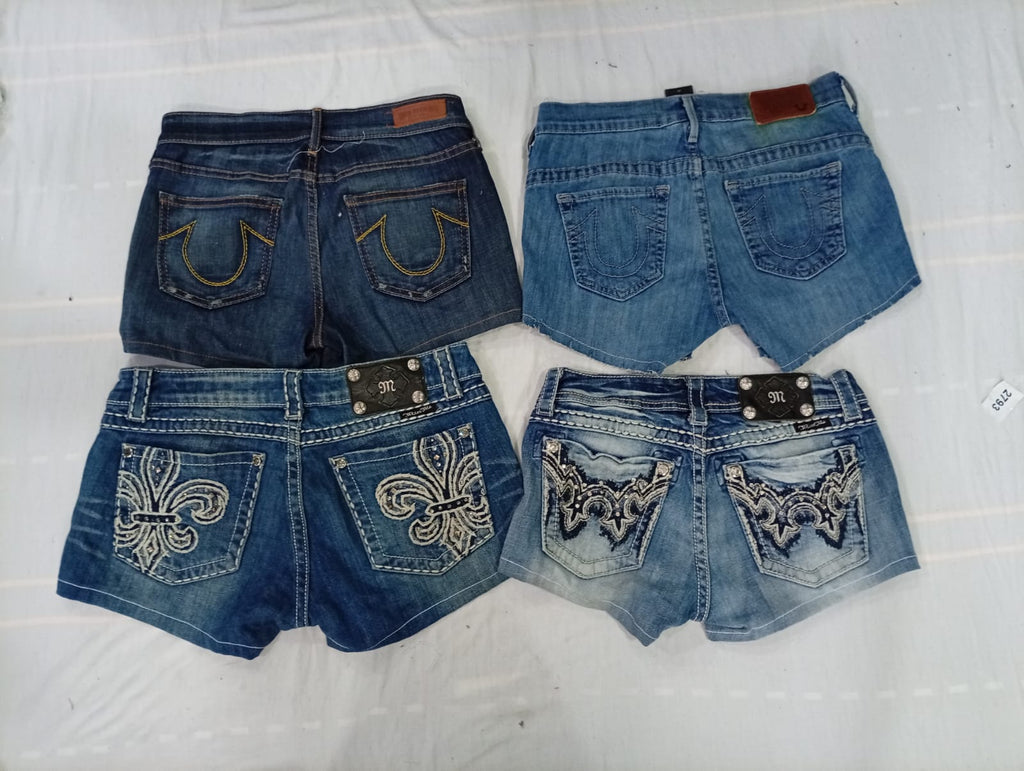 CR10574 Upcycled Miss Me and True Religion Mini Denim Shorts