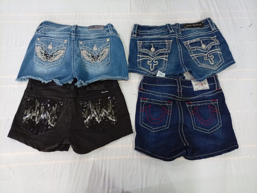CR10556 Upcycled Mix Branded Mini Denim Shorts