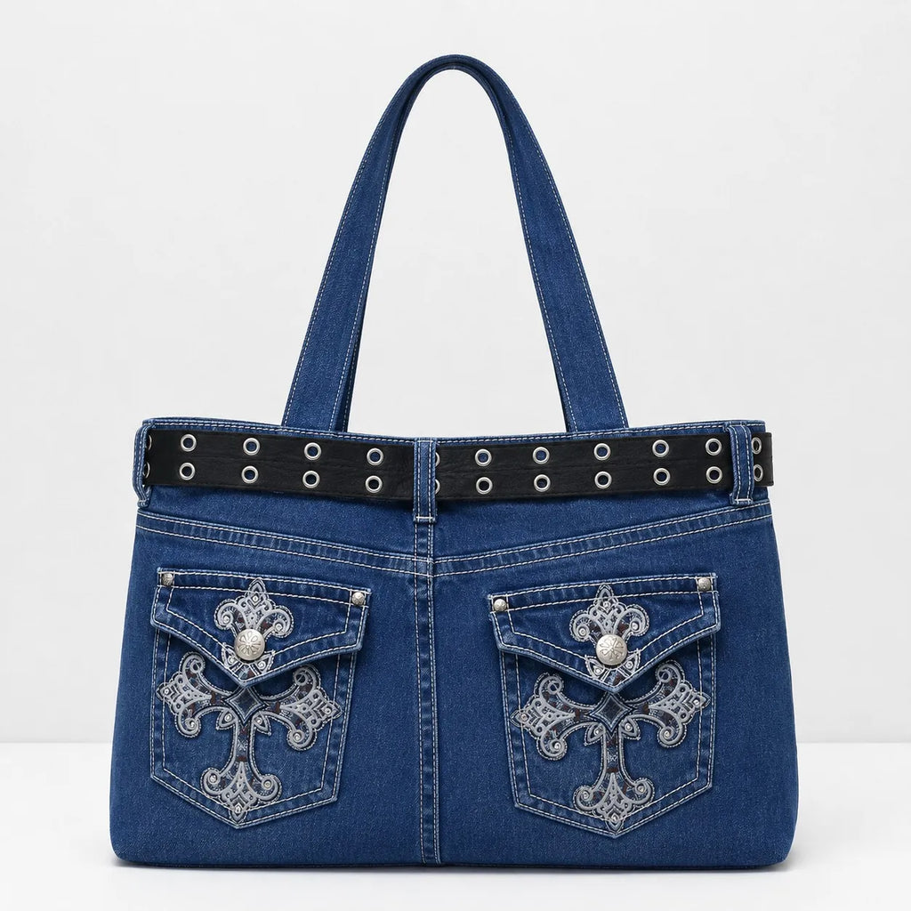 CR1680 UPCYCLED DENIM BELTED TOTE BAG
