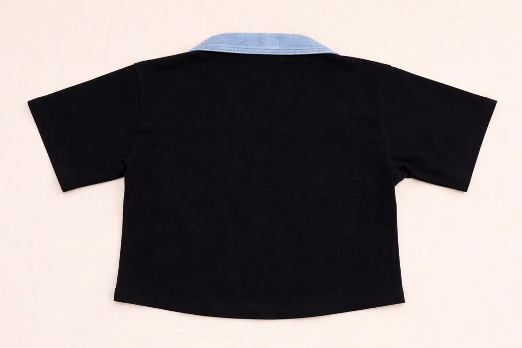 CR1502 Upcycled Denim Panel Crop Top