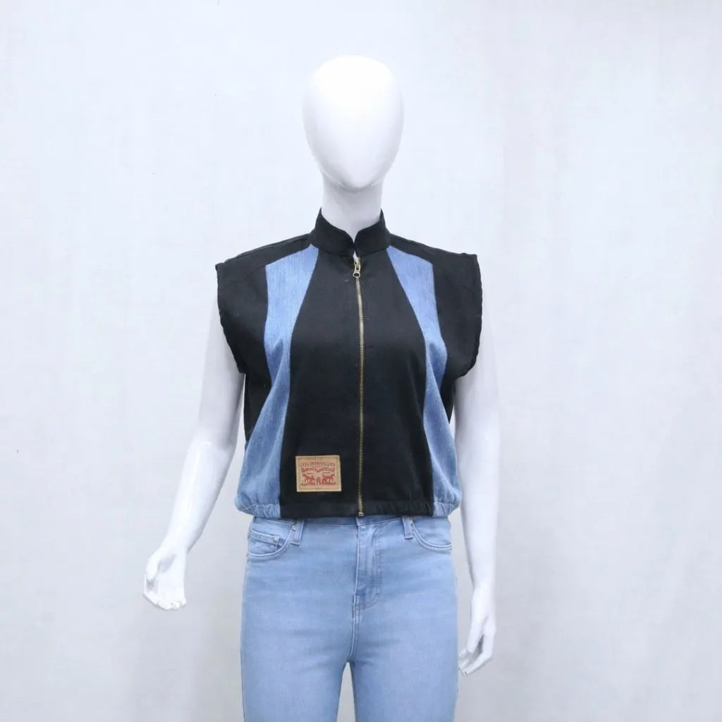 CR1179 Upcycled Shadow Panel Denim Vest