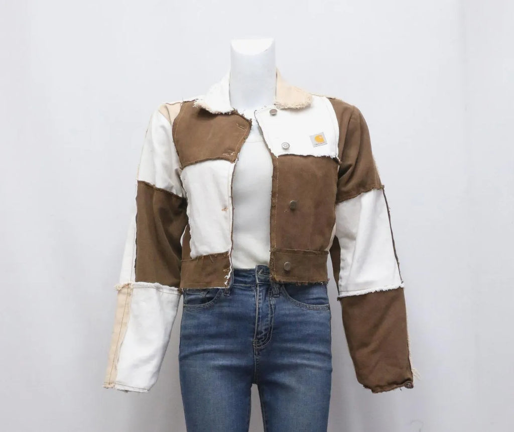CR1199 Upcycled Patchwork Cropped Jacket
