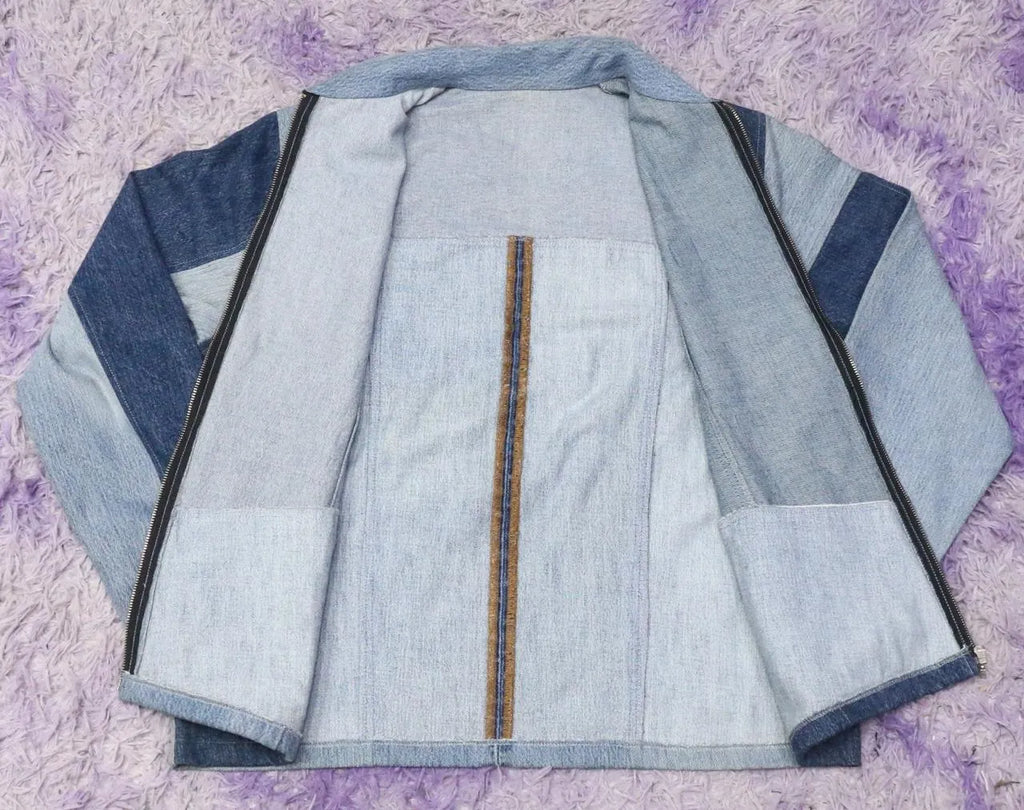 CR1457 Upcycled Denim Panel Jacket - Light & Dark Wash Contrast Design