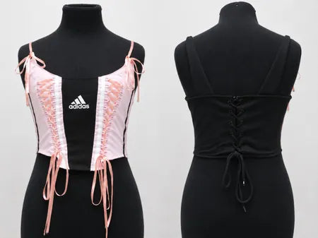 CR1863 UPCYCLED LACE-UP CORSET CAMI TOP