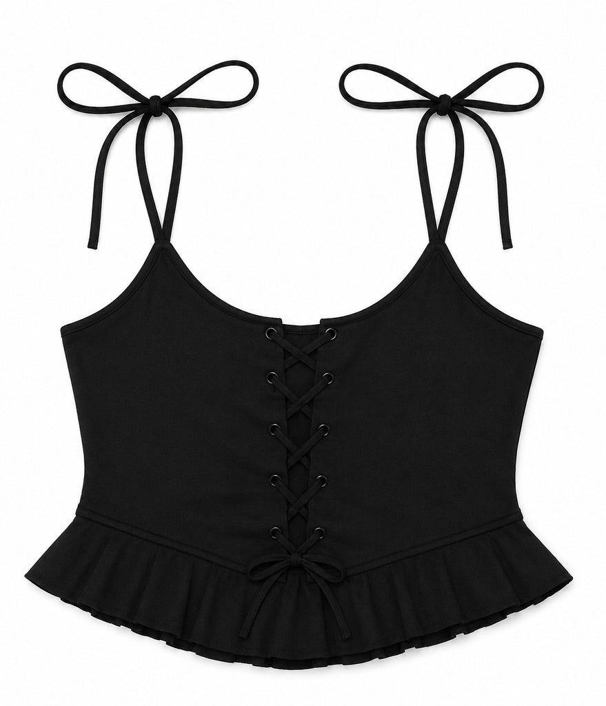 CR1918 UPCYCLED LACE-UP PEPLUM CAMI TOP