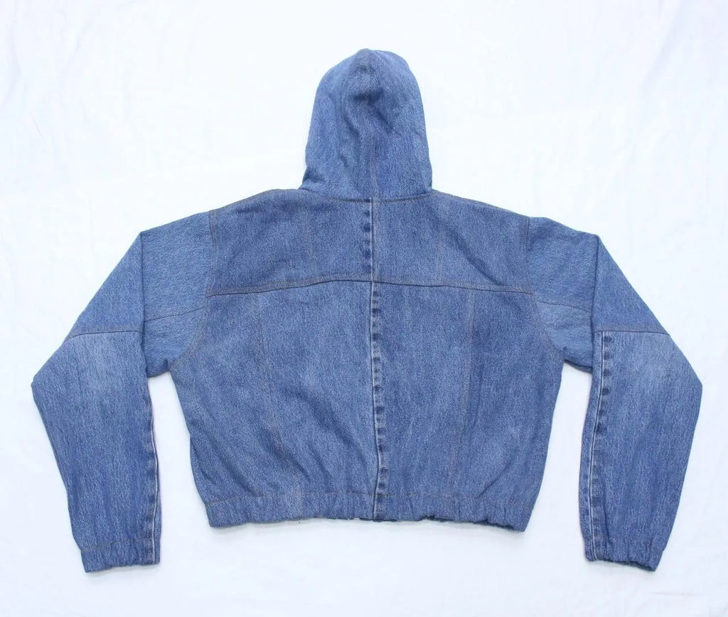 CR1269 Upcycled Denim Cropped Hoodie Jacket – Zip Front