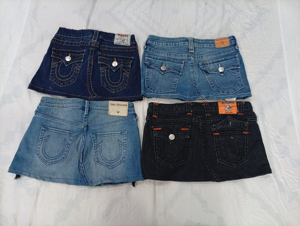 CR9824 Upcycled True Religion Mini Denim Skirts