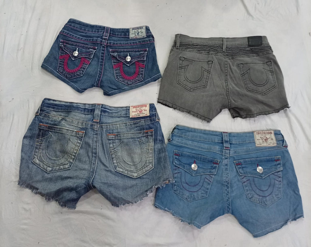 CR9272 Upcycled True Religion Mini Denim Shorts