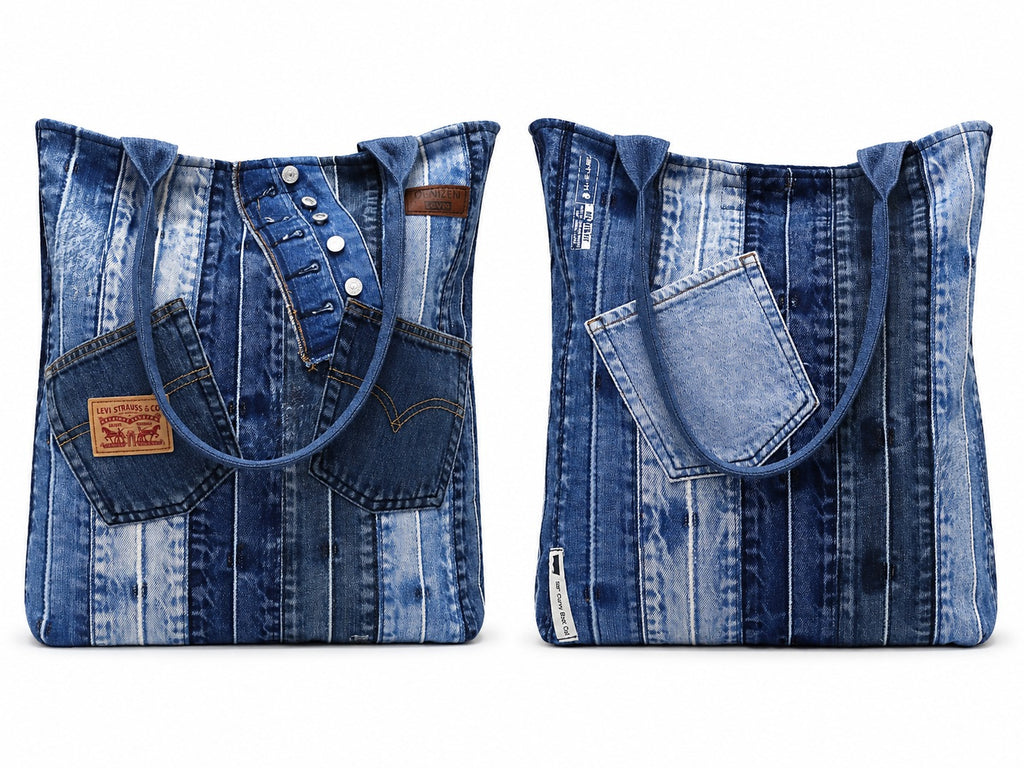 CR1905 UPCYCLED PATCHWORK DENIM TOTE BAG
