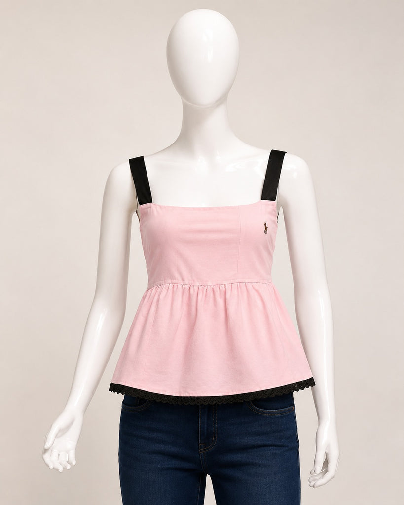 CR1920 UPCYCLED OPEN-BACK TIE PEPLUM TOP