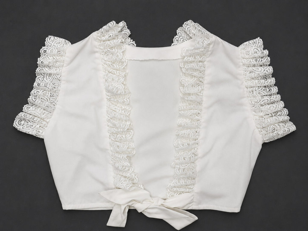 CR2161 UPCYCLED RUFFLE OPEN-BACK TIE CROP TOP