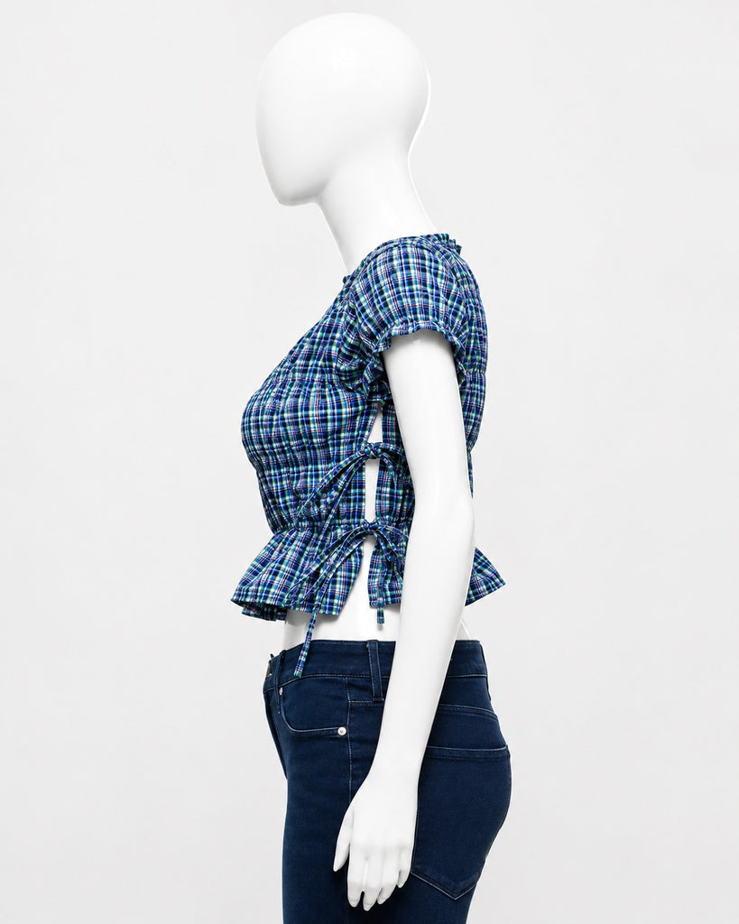 CR1923 UPCYCLED RUCHED TIE-SIDE CROP TOP