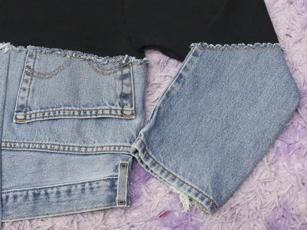 CR1488 Upcycled denim patchwork sweatshirt