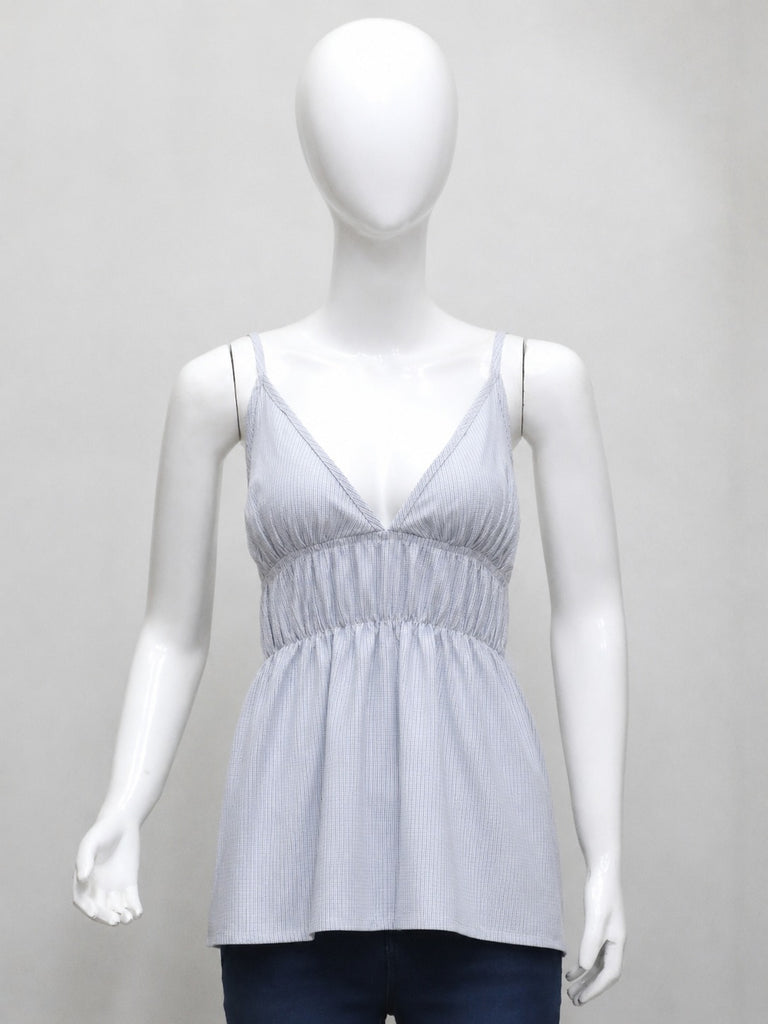 CR2053 UPCYCLED SHIRRED V-NECK BABYDOLL CAMISOLE TOP