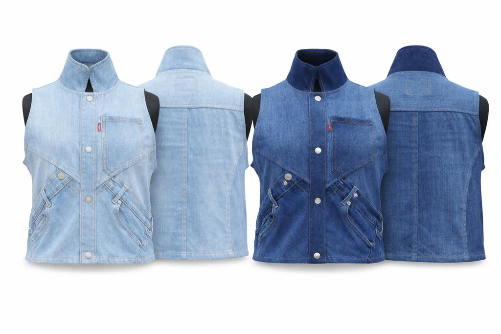 CR1427 Rework Panel Denim Vest – Cropped Utility Style (Light & Dark Wash Mix)