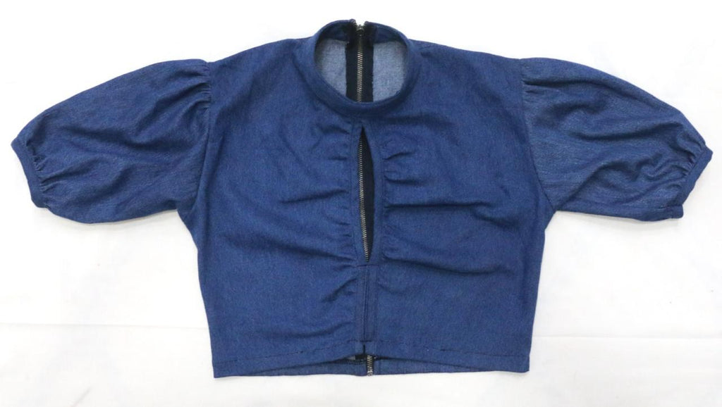 CR2004 UPCYCLED PUFF-SLEEVE KEYHOLE CROP TOP