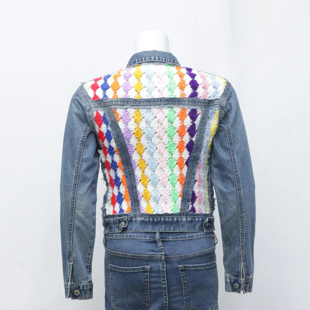 CR708 Upcycled Poncho Panel Short Body Denim Jacket