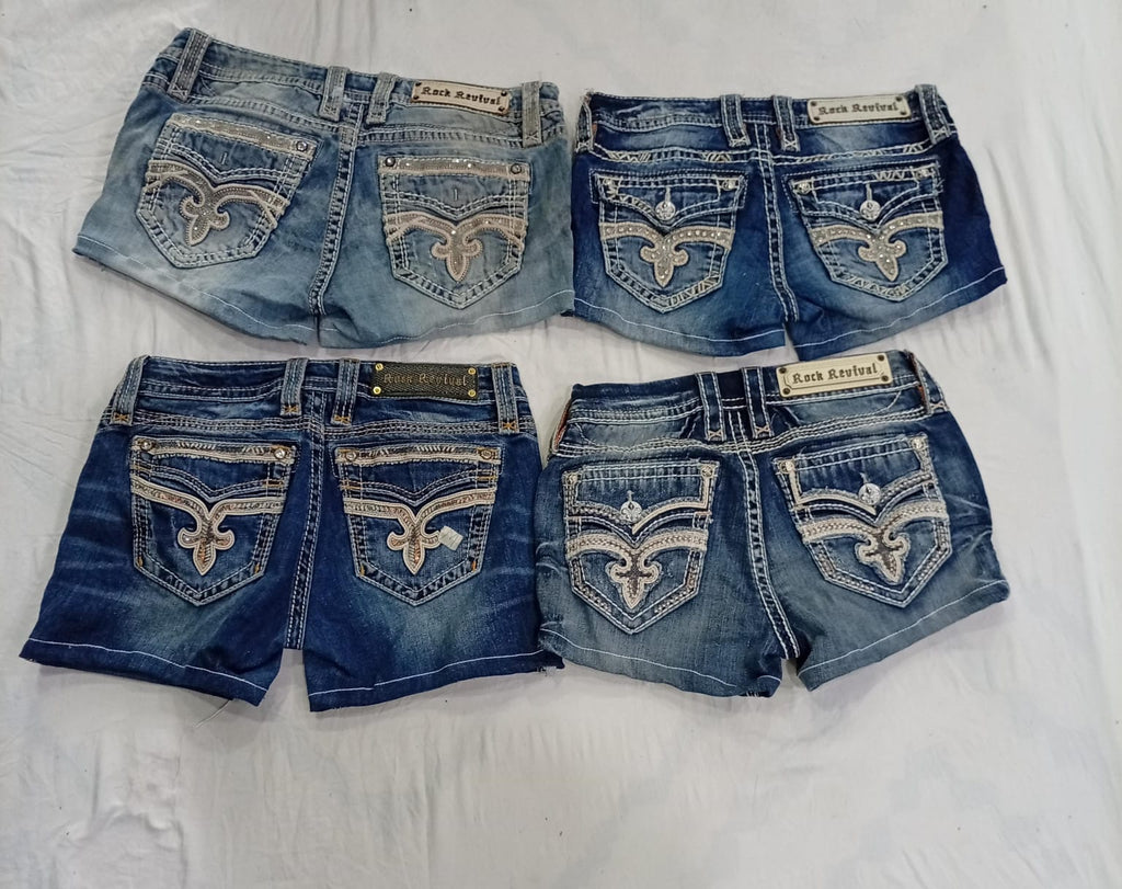 CR9223 Upcycled Rock Revival Mini Denim Shorts