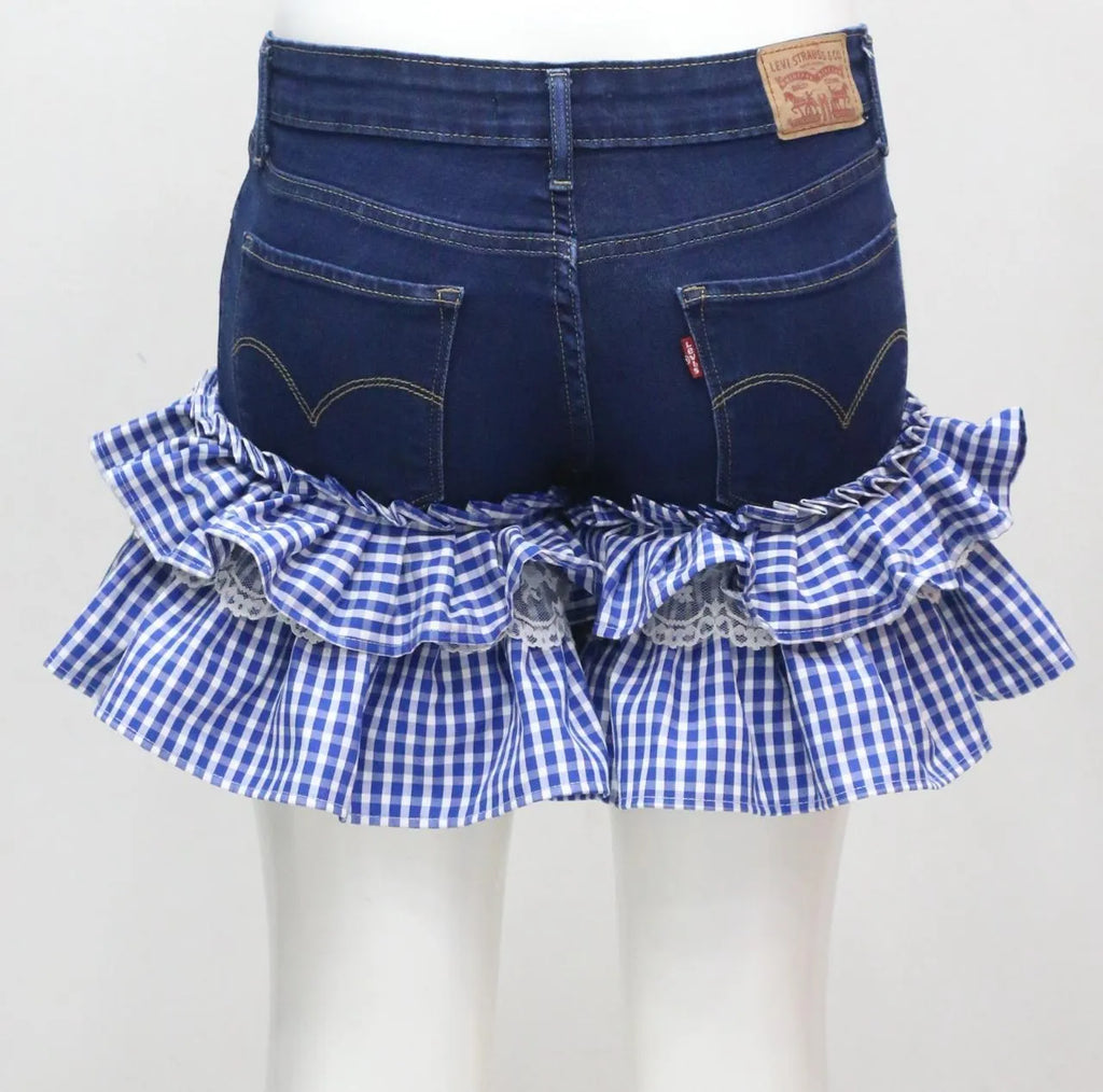 CR1562 Upcycled Denim Ruffle Mini Short