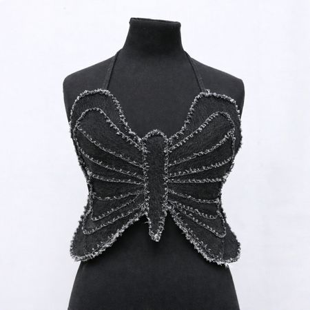 CR2100 Upcycled Denim Butterfly Crop Top
