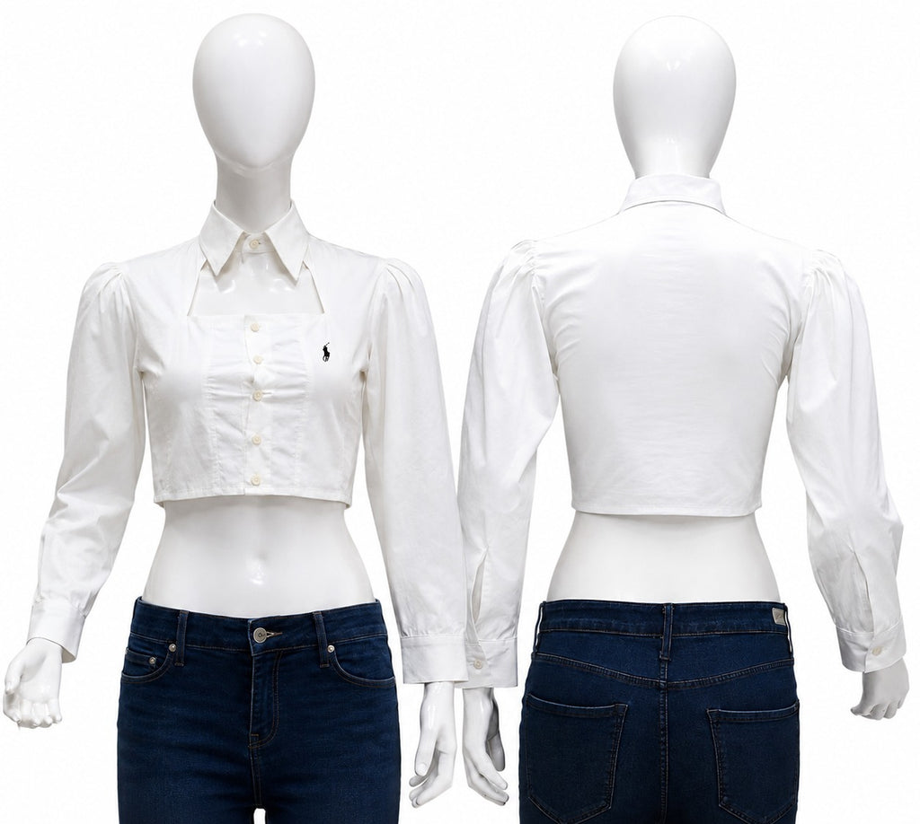 CR1994 UPCYCLED CUT-OUT PUFF-SLEEVE CROPPED SHIRT