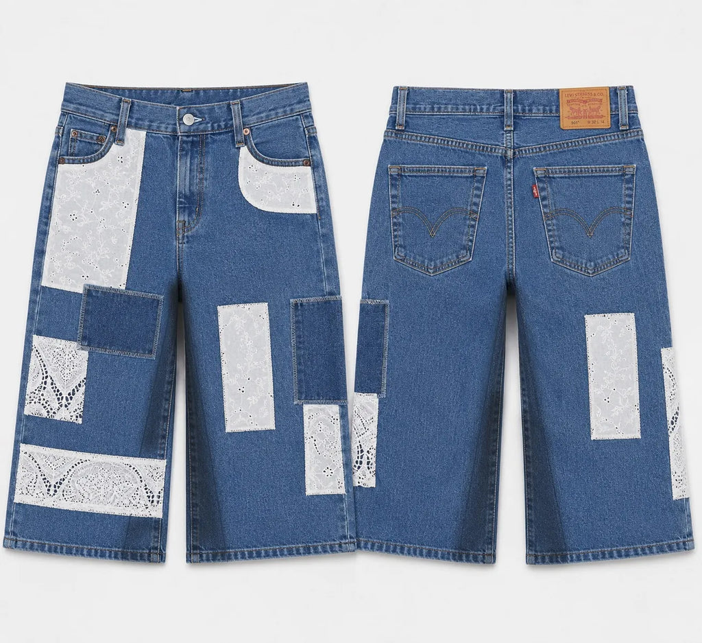CR1583 Upcycled Lace Patch Denim Jorts
