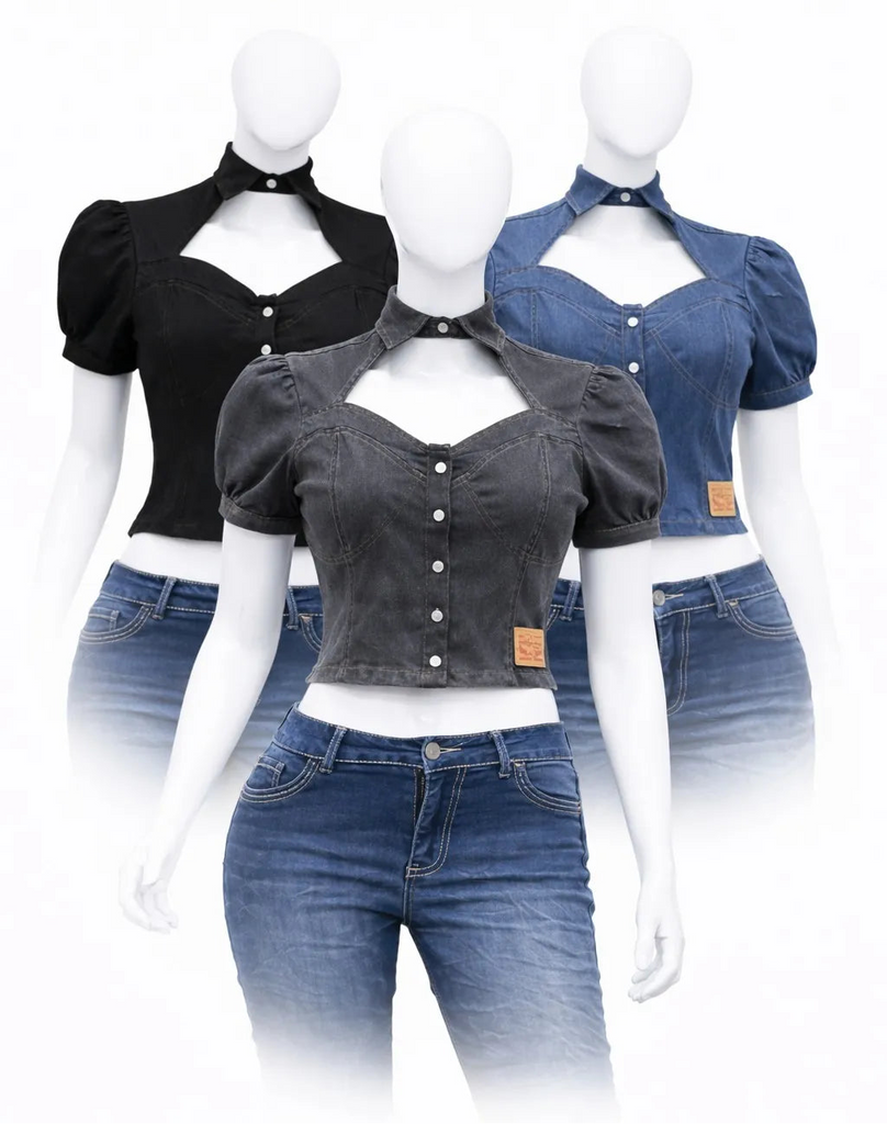 CR1312 Upcycled Collar Crop Top