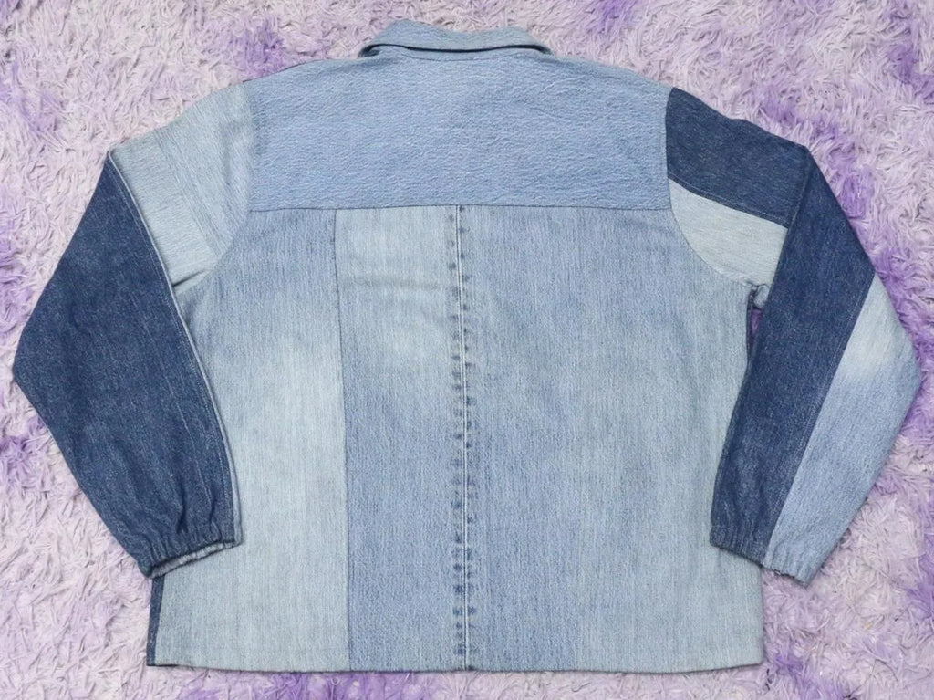 CR1457 Upcycled Denim Panel Jacket - Light & Dark Wash Contrast Design