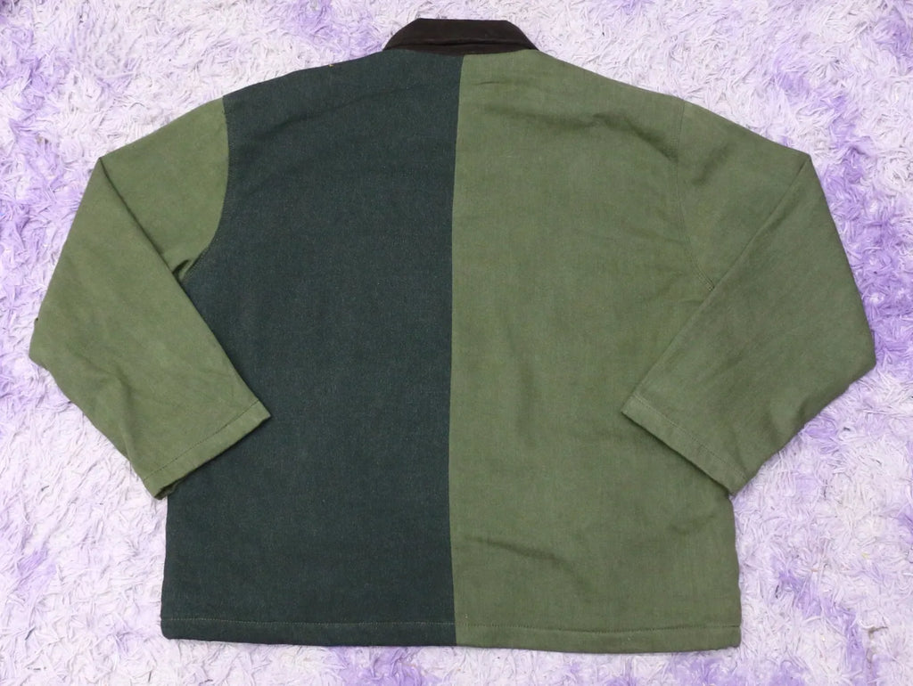 CR1451 Upcycled Workwear Jacket – Dual Tone Olive Green Panel Design