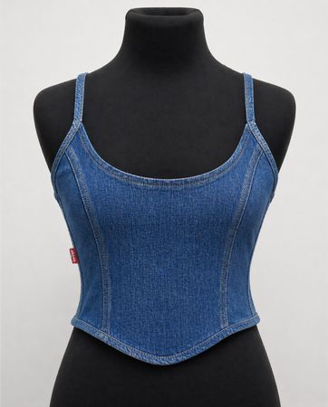 CR2096 Upcycled Denim Corset Top