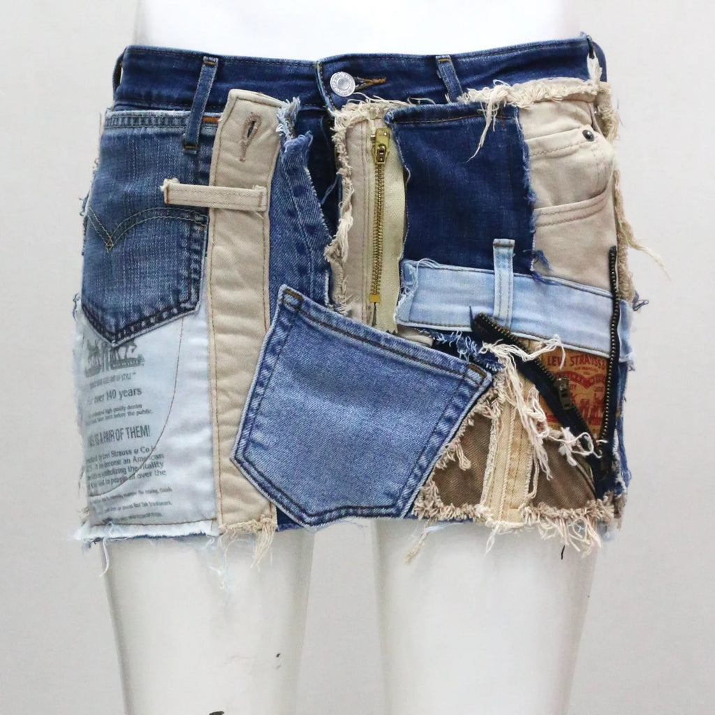 CR1555 Upcycled Denim Patchwork Skirt