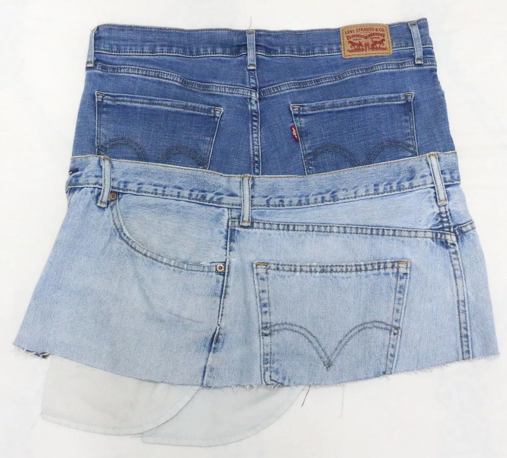 CR1672 UPCYCLED LAYERED DENIM MINI SKIRT